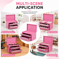Vente en gros de coffre à outils en acier rose miniature de haute qualité Guanpin, avec couvercle rabattable, 2 tiroirs, organisateur de bureau, garantie d'un an