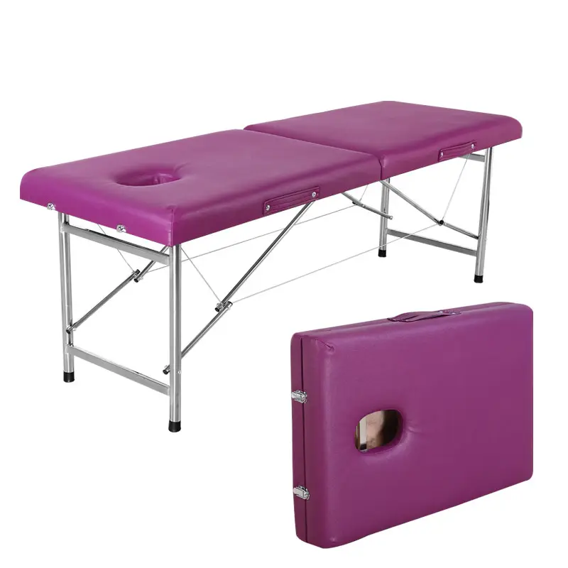 Meja pijat lipat kaki aluminium, untuk perawatan wajah Salon kecantikan Modern