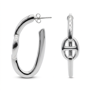 925 Sterling <b>Silver</b> Geometric Hoop <b>Earrings</b> Minimalist Fashion Jewelry Plain Oval <b>Stud</b> <b>Earrings</b> with Segmented Ball Accent - Product Image 1