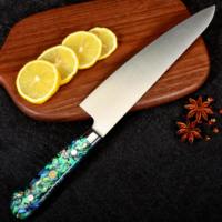 Couteau Gyuto de chef de cuisine en acier inoxydable AUS-8 professionnel de 24cm avec poignée en coquille d'ormeau en métal pleine soie
