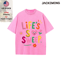 T-shirt Oversize Multicolore à Imprimé Lettres Bulles, Smiley, Cœur et Fleurs – Stock USA, Vente en Gros, Style Kawaii Décontracté
