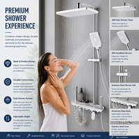 Système de douche thermostatique avec robinet en aluminium, finition chrome brossé, pommeau de pluie et douchette à main avec étagère de rangement pour appartement et hôtel, OEM