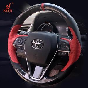 Housse de <span class=keywords><strong>volant</strong></span> en cuir de voiture cousue à la main en Fiber de carbone pour accessoires <span class=keywords><strong>Toyota</strong></span> <span class=keywords><strong>RAV4</strong></span> Corolla Camry Sienna - Product Image 5