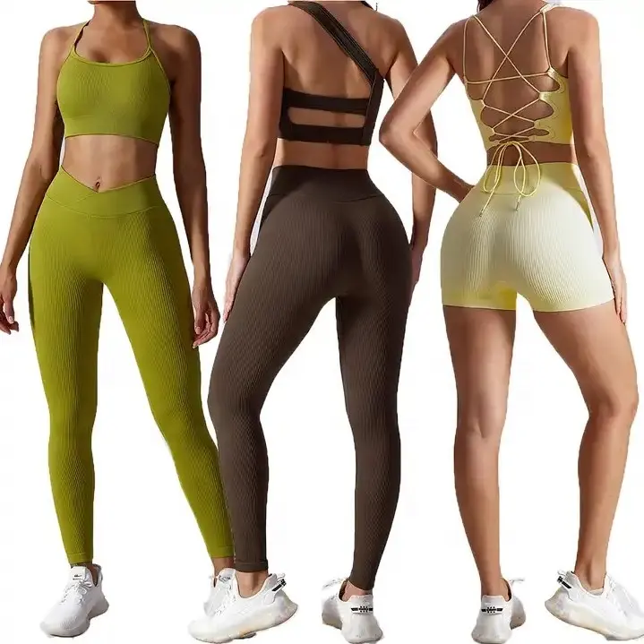 Vente en gros de 5 pièces vêtements de sport personnalisés pour le sport assortis gratuitement leggings d'entraînement pour femmes ensemble de costume sans couture vêtements de yoga et de gymnastique