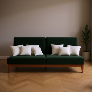 Divano Letto in Velluto Verde Scuro 100% Poliestere con Struttura in Legno e Plastica, Arredamento Moderno per Soggiorno - Product Image 2