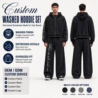 Ensemble survêtement homme personnalisé avec sweat à capuche zippé et pantalon de jogging, broderie vieillie, style streetwear oversize, deux pièces, fournisseur