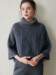 Maglione Poncho da <span class=keywords><strong>Donna</strong></span> in Cashmere <span class=keywords><strong>Marrone</strong></span> a Collo Alto con Lavorazione a Trecce - Product Image 4