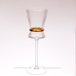 Minimalist Glass <b>Dinnerware</b> <b>Set</b> With Gold Inlay Stripe Design Dishwasher Safe Coupe Glasses And Decanter <b>For</b> Party - Product Image 4