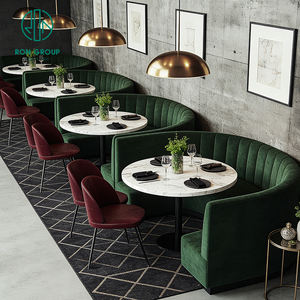 Ensemble <span class=keywords><strong>de</strong></span> mobilier personnalisé haut <span class=keywords><strong>de</strong></span> gamme avec table ronde en pierre frittée et banquette en velours pour café et restaurant - Product Image 2