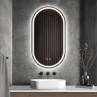 Miroir de salle de bain ovale à LED mural, intelligent, tactile, anti-buée, avec lumière réglable, pour hôtel, maison, salle de bain