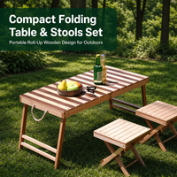 Ensemble table et chaises pliantes en bois de hêtre, ensemble portable pour pique-nique et barbecue
