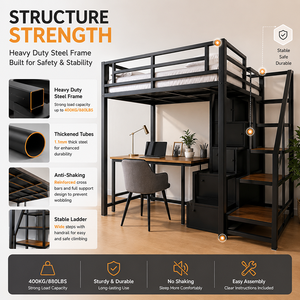 Muebles Modernos para Dormitorio de Apartamento, Estructura de Cama Alta de Acero para Adultos, Litera Tipo Loft con Escaleras - Product Image 5