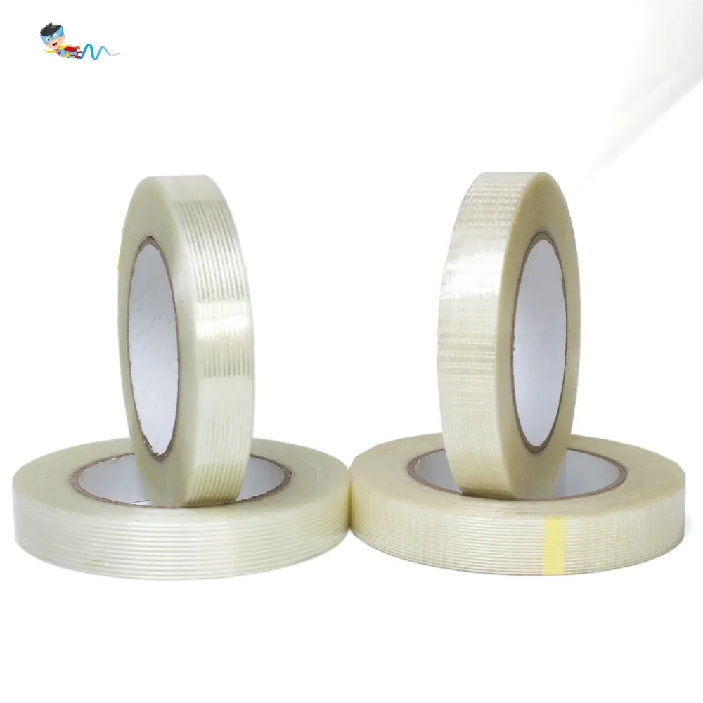 Ruban auto-adhésif d'emballage de cerclage de filament renforcé de fibre de verre de fibre de maille droite et croisée résistante recyclable