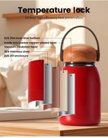Bouteille isotherme mini ronde en acier inoxydable avec couvercle effet bois et poignée de transport en silicone pour voyage (vente en gros)