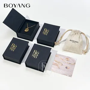 Custom Logo Biodegradable Ring Earring Necklace Gift Packaging Jewelry Paper Box With Pouch