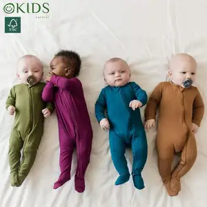 GOTS GRS bersertifikat bayi bambu tidur disesuaikan pakaian bayi Footie bayi ritsleting Rompers
