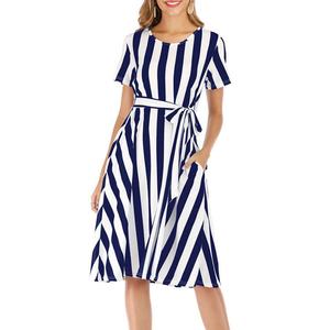 Wholesale Custom OEM High Quality Vintage European American Fashion Style Women's Midi A-Line Viscose Short Sleeve <b>Dress</b> - Product Image 5