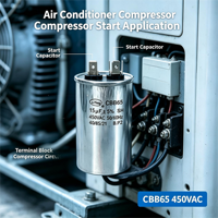 Condensateur de démarrage de moteur AC Liyang CBB65 450V AC 15uF 50/60Hz Haute Performance Auto-réparant Faible ESR Longue Durée de Vie pour Climatiseur