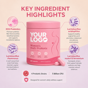 Capsules Probiotiques Quotidiennes pour Femmes, Véganes, Certifiées GMP ISO, 4 Souches, 5 Milliards d'UFC, Équilibre de la Flore, Fraîcheur Quotidienne, Vente en Gros - Product Image 2