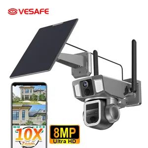 Sim kart ile VESAFE 4MP çift lens son güneş güvenlik kamerası güneş güvenlik PTZ kamera sistemi kablosuz açık
