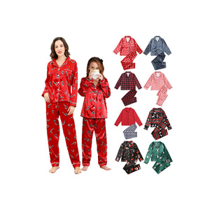 Conjunto de Pijamas de Natal em Cetim para Família, Pijamas de Natal com Estampa, Camisa de Manga Longa e Calças Longas para Descanso - Product Image 1