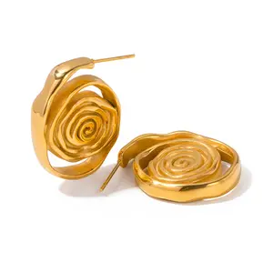 18k PVD Gold Plated Stainless Steel Earrings Jewelry Geometric Spiral Swirl Snail C Shape Circle Hoop Earring For Women