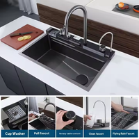 Évier de cuisine multifonctionnel de luxe moderne FSH OEM avec robinet intelligent et lave-vaisselle intégré en acier inoxydable