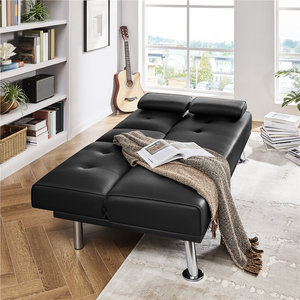 Salon Fantaisie Faux Cuir Futon Canapé-lit Convertible Canapé-lit avec Pieds en Métal Chromé - Product Image 1