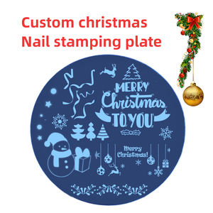 Pelat cap seni kuku Natal bulat profesional pelat cap kuku baja tahan karat kustom untuk pelat kelas Salon - Product Image 2