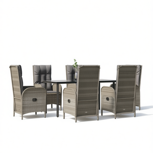 Conjunto de Comedor de Jardín de 6 Plazas, Muebles de Ratán para Exteriores, Resistentes a la Intemperie, Diseño Contemporáneo - Product Image 1