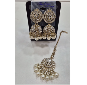 Pendientes de Perlas con Diseño Tradicional Indio y Conjunto de Mangtikka para Mujeres y Niñas, Joyería Étnica de Moda - Product Image 1