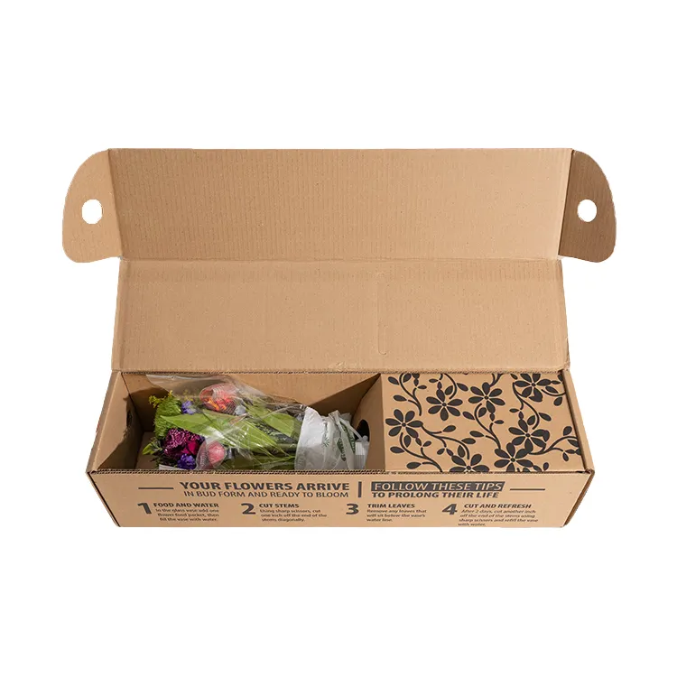卸売カスタムサイズロゴリサイクル可能段ボール包装植物花配達配送ボックス折りたたみ式