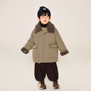 Veste à capuche mi-longue pour garçons, <span class=keywords><strong>hiver</strong></span>, épaisse, patchwork, col à revers, boutonnée, en nylon teint, duvet de canard blanc - Product Image 2