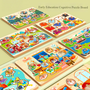Educação Infantil Brinquedo DIY madeira Puzzle Cognitive <span class=keywords><strong>Board</strong></span> com tema animal para crianças - Product Image 2