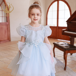 Nhanh nhẹn bán buôn màu xanh Organza ren Fluffy ngọt ngào hoa cô gái Dresses công chúa sinh nhật choàng trẻ em Evening Party gown quần áo - Product Image 3