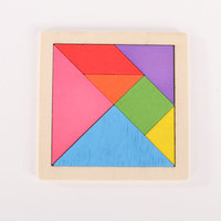 Papan Puzzle Tangram kayu warna-warni, blok bangunan pasak edukasi untuk taman kanak-kanak Sekolah Dasar mengajar pendidikan dini