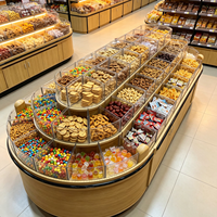 Vitrine d'îlot pour snacks en vrac de supermarché, Étagère à aliments en vrac multicouche en bois, Présentoir personnalisé pour noix et bonbons de magasin de proximité