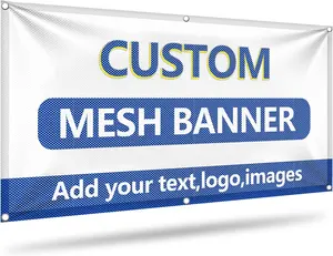 Logotipo personalizado tamanho grande malha tecido banners pvc vinil backdrop mesh bandeira ao ar livre