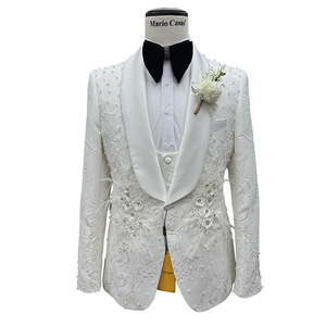 Ensemble Costume Trois Pièces Haut de Gamme <span class=keywords><strong>Blanc</strong></span> Perlé Fait Main Printemps Été 2025 <span class=keywords><strong>pour</strong></span> <span class=keywords><strong>Homme</strong></span>, Veste Blazer Gilet <span class=keywords><strong>Pantalon</strong></span> Formel <span class=keywords><strong>pour</strong></span> <span class=keywords><strong>Mariage</strong></span> Banquet - Product Image 5