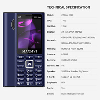 Téléphone portable 220 Max Wholesale 2,4 pouces, grande batterie, double SIM, téléphone senior, portable, débloqué, téléphones 3G