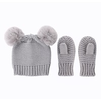 Ensemble confortable pour l'hiver pour garçons, filles et tout-petits, bonnet bébé en laine épaisse style pompon mignon avec gants assortis, lot de 2 pièces
