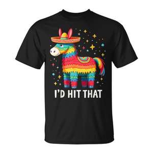 Camiseta Mexicana para la Fiesta del Cinco de Mayo con la frase 'I'd Hit That Piñata' - Product Image 1