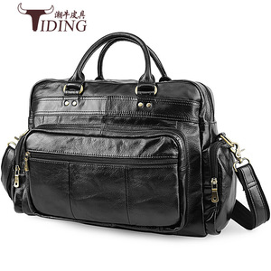 Tiding Men's Genuine Leather <b>Briefcase</b> Large Capacity Business Bag Oiled Leather Shoulder Crossbody Bag - Product Image 2