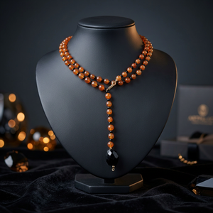 Collar de macramé de cuerda de hilo marrón de alta calidad para mujer, gemas de ónix negro con diseño delicado, venta de verano, tipo de cadena de cuentas de perlas - Product Image 2