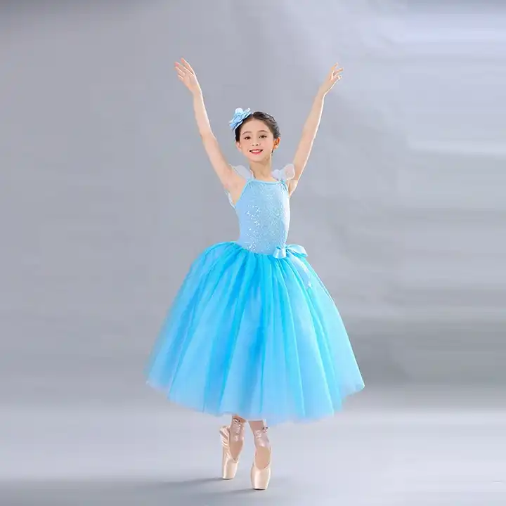 bleu princesse danse costume ballet style belle robe enfants vêtements de  danse