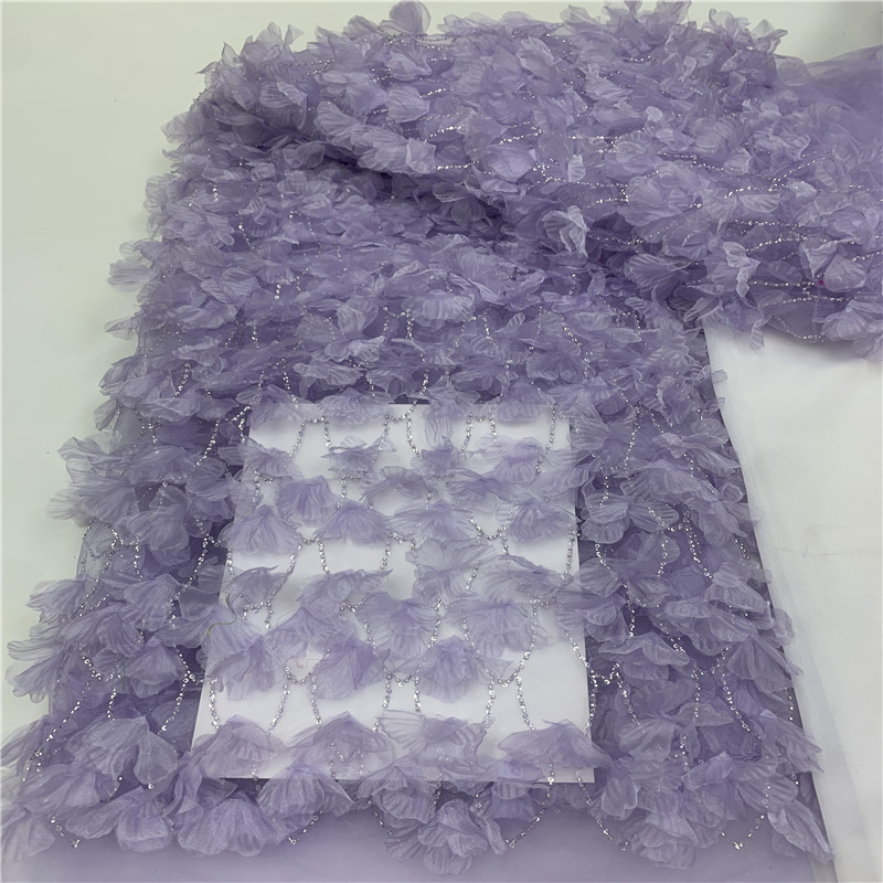 3D Ribbon Flower Sequin Embroidered Fabric