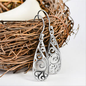 Pendientes de plata con forma de gota de agua, pendientes colgantes de estilo Vintage para mujer, joyería de moda chapada en plata tibetana E425 - Product Image 1