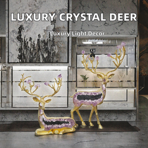 Figurine de cerf en cristal de luxe, artisanat en métal, sculpture animale, statue décorative en améthyste pour la maison et le bureau - Product Image 2