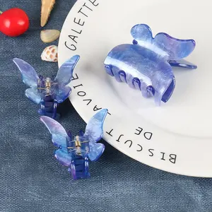 Small Size Butterfly Hair Claw Clips Starry Sky Color Acrylic Girls Hair Accessories Small Claw Clip for Long Hair