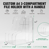 Organisateur de documents de bureau en acrylique transparent de luxe à 3 compartiments verticaux, support de rangement OEM d'usine